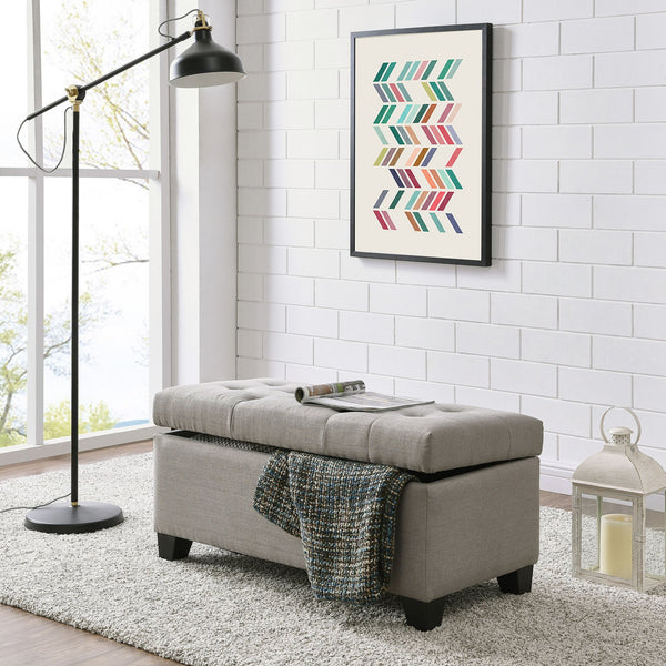 Worldwide Home Furnishings Harper-storage Ottoman - Stylish Button-tufted Design With Deep Storage And Safety-stop Hinges Light Grey Fabric 402-503lg