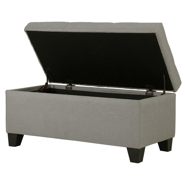 Worldwide Home Furnishings Harper-storage Ottoman - Stylish Button-tufted Design With Deep Storage And Safety-stop Hinges Light Grey Fabric 402-503lg