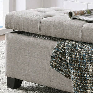 Worldwide Home Furnishings Harper-storage Ottoman - Stylish Button-tufted Design With Deep Storage And Safety-stop Hinges Light Grey Fabric 402-503lg