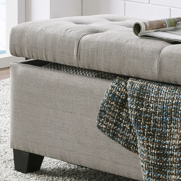 Worldwide Home Furnishings Harper-storage Ottoman - Stylish Button-tufted Design With Deep Storage And Safety-stop Hinges Light Grey Fabric 402-503lg