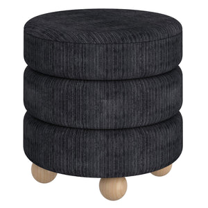 Worldwide Home Furnishings Willo-round Modern Ottoman – Plush Fabric, Elegant Accent, Versatile Seating And Chic Decorative Piece Black Fabric 402-523blk