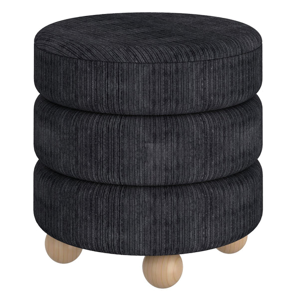 Worldwide Home Furnishings Willo-round Modern Ottoman – Plush Fabric, Elegant Accent, Versatile Seating And Chic Decorative Piece Black Fabric 402-523blk