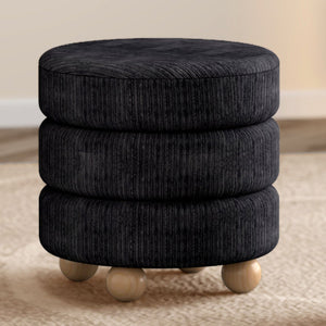 Worldwide Home Furnishings Willo-round Modern Ottoman – Plush Fabric, Elegant Accent, Versatile Seating And Chic Decorative Piece Black Fabric 402-523blk