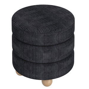 Worldwide Home Furnishings Willo-round Modern Ottoman – Plush Fabric, Elegant Accent, Versatile Seating And Chic Decorative Piece Black Fabric 402-523blk