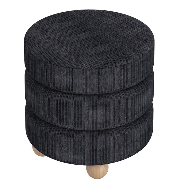 Worldwide Home Furnishings Willo-round Modern Ottoman – Plush Fabric, Elegant Accent, Versatile Seating And Chic Decorative Piece Black Fabric 402-523blk