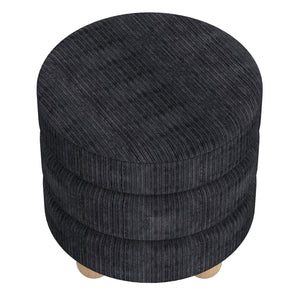 Worldwide Home Furnishings Willo-round Modern Ottoman – Plush Fabric, Elegant Accent, Versatile Seating And Chic Decorative Piece Black Fabric 402-523blk