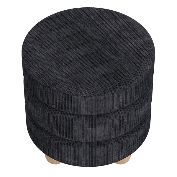 Worldwide Home Furnishings Willo-round Modern Ottoman – Plush Fabric, Elegant Accent, Versatile Seating And Chic Decorative Piece Black Fabric 402-523blk