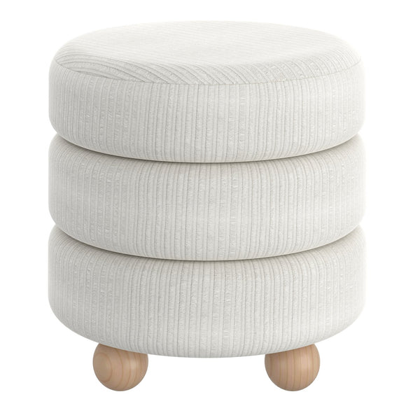 Worldwide Home Furnishings Willo-round Modern Ottoman – Plush Fabric, Elegant Accent, Versatile Seating And Chic Decorative Piece Ivory Fabric 402-523iv