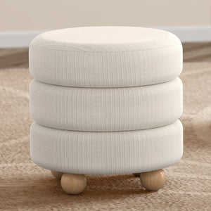 Worldwide Home Furnishings Willo-round Modern Ottoman – Plush Fabric, Elegant Accent, Versatile Seating And Chic Decorative Piece Ivory Fabric 402-523iv