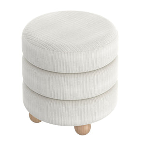 Worldwide Home Furnishings Willo-round Modern Ottoman – Plush Fabric, Elegant Accent, Versatile Seating And Chic Decorative Piece Ivory Fabric 402-523iv