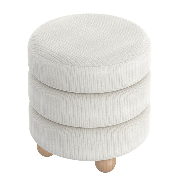 Worldwide Home Furnishings Willo-round Modern Ottoman – Plush Fabric, Elegant Accent, Versatile Seating And Chic Decorative Piece Ivory Fabric 402-523iv