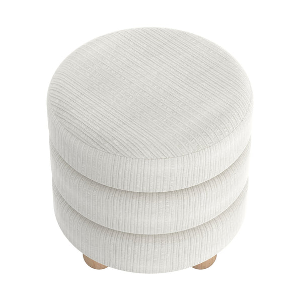 Worldwide Home Furnishings Willo-round Modern Ottoman – Plush Fabric, Elegant Accent, Versatile Seating And Chic Decorative Piece Ivory Fabric 402-523iv
