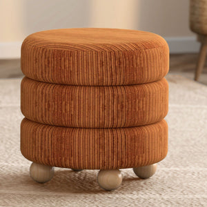 Worldwide Home Furnishings Willo-round Modern Ottoman – Plush Fabric, Elegant Accent, Versatile Seating And Chic Decorative Piece Rust Brown Fabric 402-523rbn