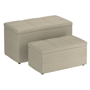 Worldwide Home Furnishings Levi-2pc Stylish Storage Ottoman Set - Versatile Nesting Design For Seamless Home Organization Beige Fabric 402-611bg
