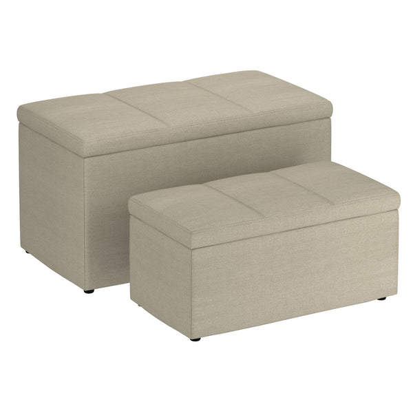 Worldwide Home Furnishings Levi-2pc Stylish Storage Ottoman Set - Versatile Nesting Design For Seamless Home Organization Beige Fabric 402-611bg