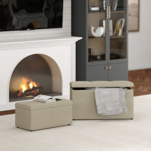 Worldwide Home Furnishings Levi-2pc Stylish Storage Ottoman Set - Versatile Nesting Design For Seamless Home Organization Beige Fabric 402-611bg