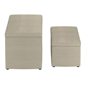Worldwide Home Furnishings Levi-2pc Stylish Storage Ottoman Set - Versatile Nesting Design For Seamless Home Organization Beige Fabric 402-611bg