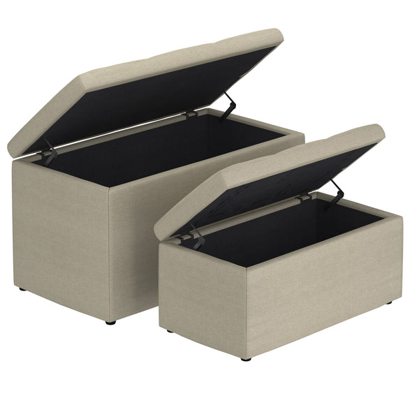 Worldwide Home Furnishings Levi-2pc Stylish Storage Ottoman Set - Versatile Nesting Design For Seamless Home Organization Beige Fabric 402-611bg