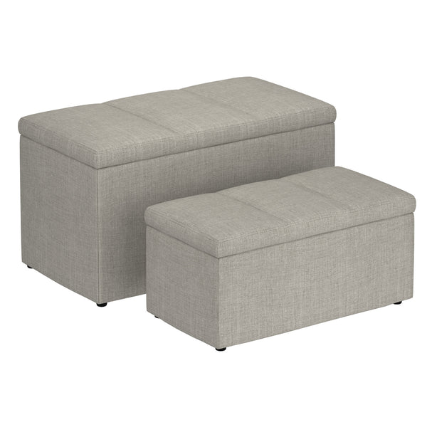 Worldwide Home Furnishings Levi-2pc Stylish Storage Ottoman Set - Versatile Nesting Design For Seamless Home Organization Light Grey Fabric 402-611lg