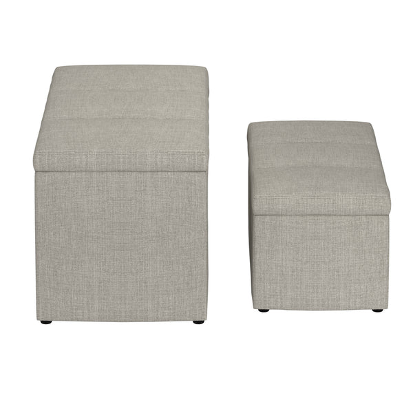 Worldwide Home Furnishings Levi-2pc Stylish Storage Ottoman Set - Versatile Nesting Design For Seamless Home Organization Light Grey Fabric 402-611lg