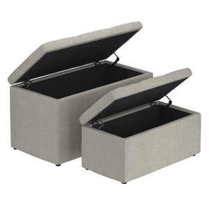 Worldwide Home Furnishings Levi-2pc Stylish Storage Ottoman Set - Versatile Nesting Design For Seamless Home Organization Light Grey Fabric 402-611lg