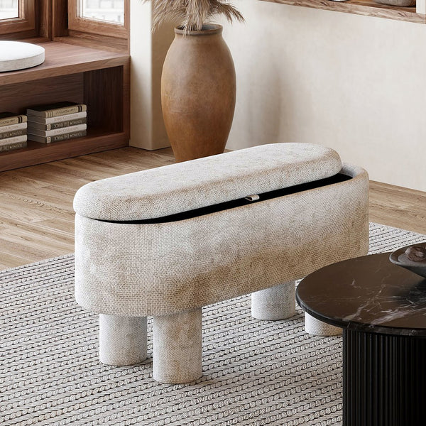Worldwide Home Furnishings Sezron-storage Stylish Ottoman Bench With Hidden Storage For Clutter-free Living And Cozy Seating Beige Fabric 402-642beg