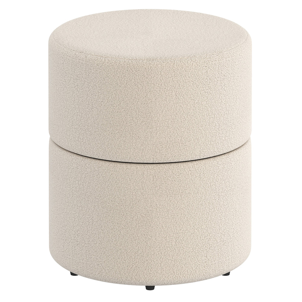 Worldwide Home Furnishings Novar-round Swivel Ottoman - Chic Boucle Upholstered Stool For Vanity Or Extra Living Room Seating Cream Boucle Fabric,Metal 402-670cm