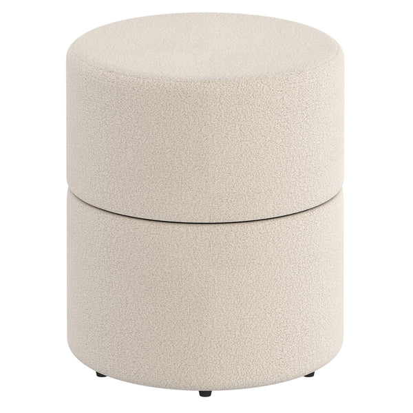 Worldwide Home Furnishings Novar-round Swivel Ottoman - Chic Boucle Upholstered Stool For Vanity Or Extra Living Room Seating Cream Boucle Fabric,Metal 402-670cm