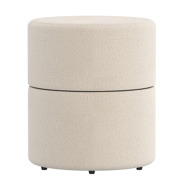 Worldwide Home Furnishings Novar-round Swivel Ottoman - Chic Boucle Upholstered Stool For Vanity Or Extra Living Room Seating Cream Boucle Fabric,Metal 402-670cm