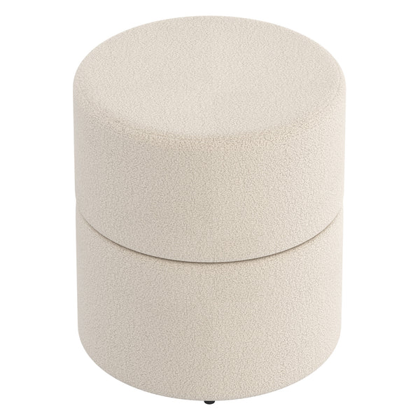 Worldwide Home Furnishings Novar-round Swivel Ottoman - Chic Boucle Upholstered Stool For Vanity Or Extra Living Room Seating Cream Boucle Fabric,Metal 402-670cm