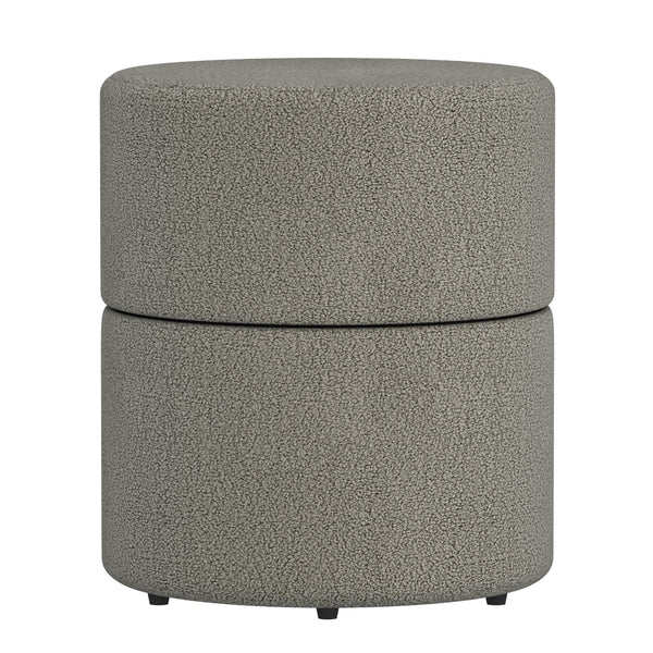 Worldwide Home Furnishings Novar-round Swivel Ottoman - Chic Boucle Upholstered Stool For Vanity Or Extra Living Room Seating Warm Grey Boucle Fabric,Metal 402-670wgy