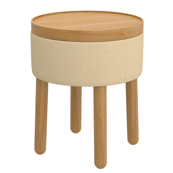 Worldwide Home Furnishings Polly-storage Versatile Round Ottoman With Tray, Sturdy Legs, And Hidden Storage For Home Decor Beige,Natural Fabric,Wood 402-687bg_Nt