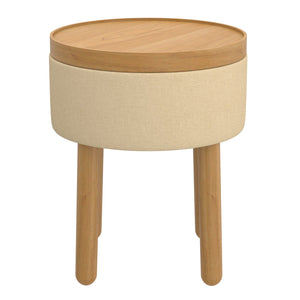 Worldwide Home Furnishings Polly-storage Versatile Round Ottoman With Tray, Sturdy Legs, And Hidden Storage For Home Decor Beige,Natural Fabric,Wood 402-687bg_Nt