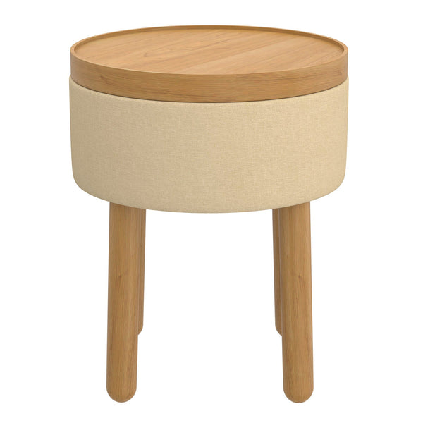 Worldwide Home Furnishings Polly-storage Versatile Round Ottoman With Tray, Sturdy Legs, And Hidden Storage For Home Decor Beige,Natural Fabric,Wood 402-687bg_Nt