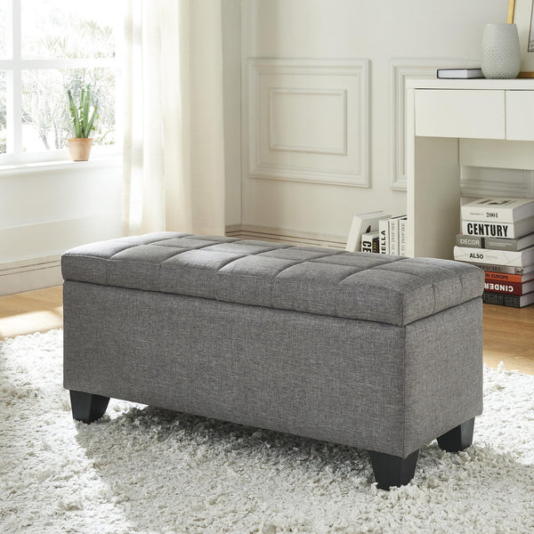 Worldwide Home Furnishings Lila-storage Ottoman - Stylish Grey Seating With Ample Hidden Storage And Safety Features For Your Home Grey Fabric 402-777gy