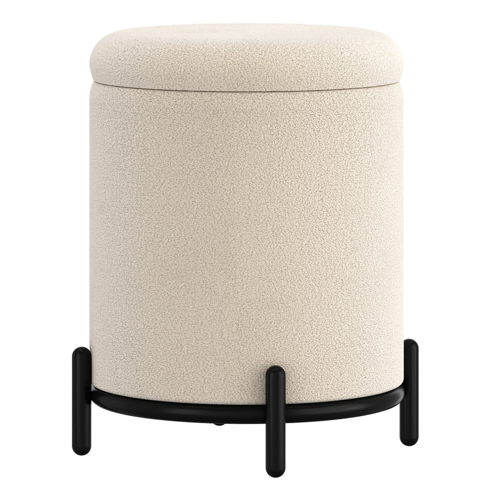 Worldwide Home Furnishings Castor-storage Stylish Ottoman With Spacious Storage Compartment For Living Room Or Bedroom Decor Cream,Black Boucle Fabric 402-883cm