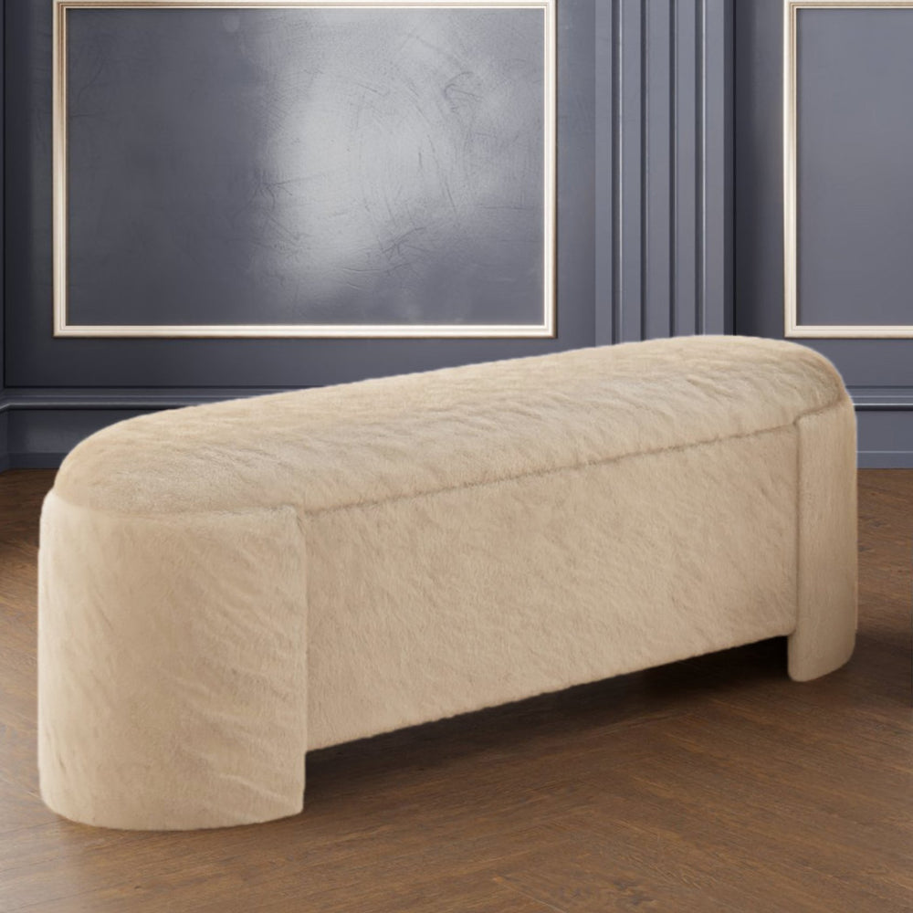 Worldwide Home Furnishings Selene-storage Ottoman - Luxurious Dark Beige Faux Fur Storage Bench For Modern Living Spaces Dark Beige Faux Fur 402-900dbk