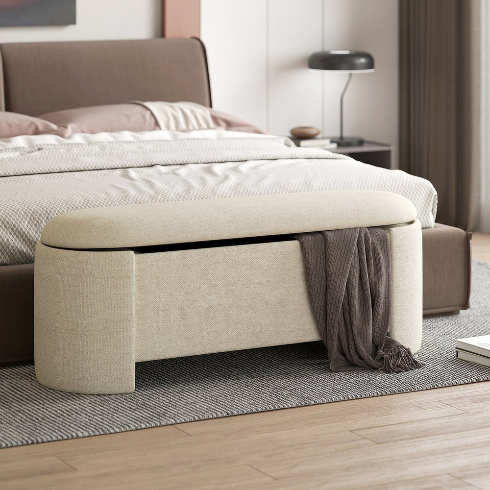 Worldwide Home Furnishings Daphne-storage Ottoman - Stylish Beige Upholstered Storage Bench For Modern Living Spaces & Comfort Beige Fabric 402-903bg