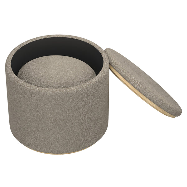 Worldwide Home Furnishings Cecily-2pc Stylish Ottoman Set With Storage And Serving Tray - Elevate Your Living Room Decor! Warm Grey Boucle Fabric,Wood 402-951wgy