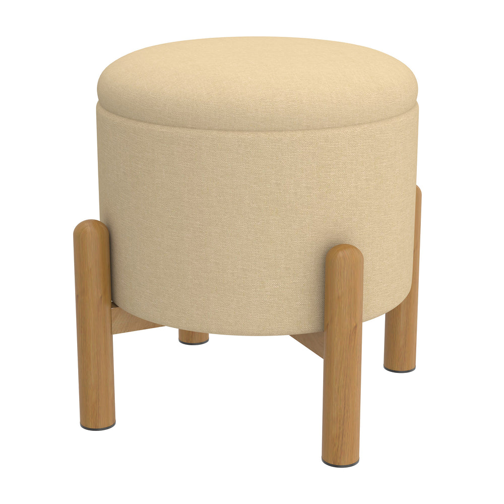 Worldwide Home Furnishings Heidi-storage Ottoman - Versatile Round Storage Solution In Beige Natural For Any Home Space Beige,Natural Fabric,Wood 402-976bg_Nt