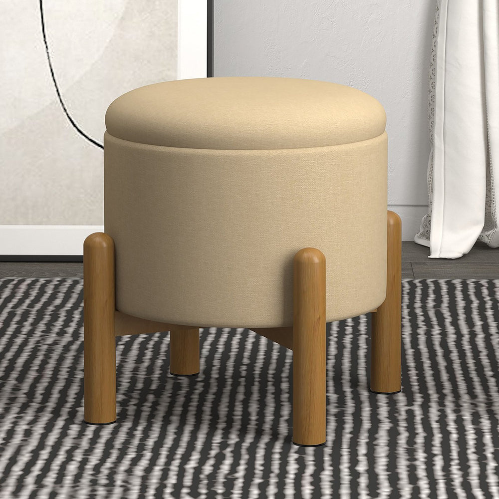 Worldwide Home Furnishings Heidi-storage Ottoman - Versatile Round Storage Solution In Beige Natural For Any Home Space Beige,Natural Fabric,Wood 402-976bg_Nt