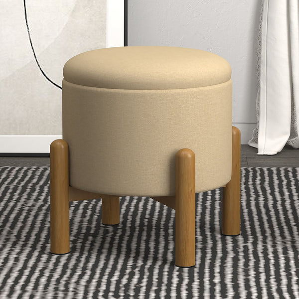 Worldwide Home Furnishings Heidi-storage Ottoman - Versatile Round Storage Solution In Beige Natural For Any Home Space Beige,Natural Fabric,Wood 402-976bg_Nt