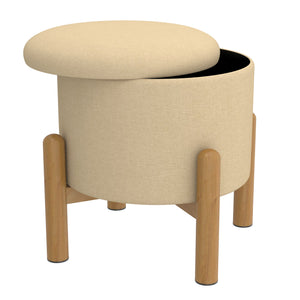 Worldwide Home Furnishings Heidi-storage Ottoman - Versatile Round Storage Solution In Beige Natural For Any Home Space Beige,Natural Fabric,Wood 402-976bg_Nt