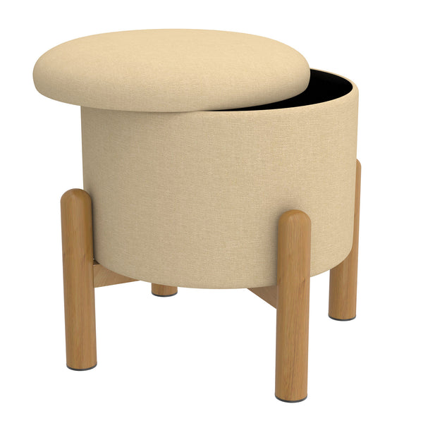 Worldwide Home Furnishings Heidi-storage Ottoman - Versatile Round Storage Solution In Beige Natural For Any Home Space Beige,Natural Fabric,Wood 402-976bg_Nt