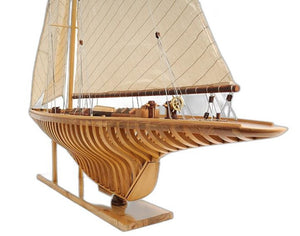 HomeRoots 46 Inch Handcrafted Solid Wood Sailboat Model Decor Piece for Coastal Living Spaces 402004