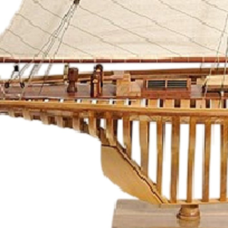 HomeRoots 46 Inch Handcrafted Solid Wood Sailboat Model Decor Piece for Coastal Living Spaces 402004
