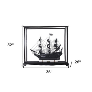 HomeRoots 32" Stunning Hand-Painted Black Pearl Pirate Ship Display Case - Nautical Décor for Home & Office 402006