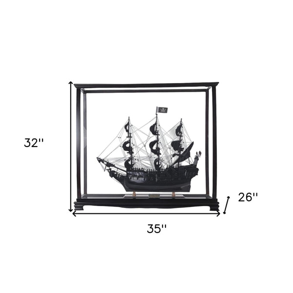 HomeRoots 32" Stunning Hand-Painted Black Pearl Pirate Ship Display Case - Nautical Décor for Home & Office 402006