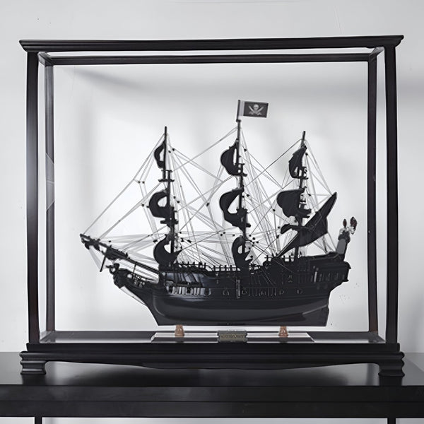 HomeRoots 32" Stunning Hand-Painted Black Pearl Pirate Ship Display Case - Nautical Décor for Home & Office 402006