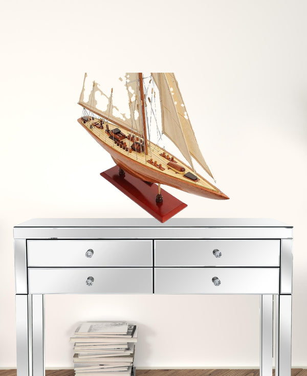 Homeroots 31" Wood Brown Endeavour Yacht Hand Painted Sculpture  Solid Wood 402008